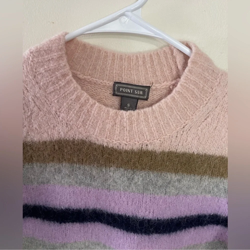 J Crew Point Sur Alpaca Wool Sweater Pink Rainbow Striped Crew Neck Soft Small